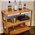 F12. Contemporary maple bar cart. 28.5"h x 31.5"w x 16"d 